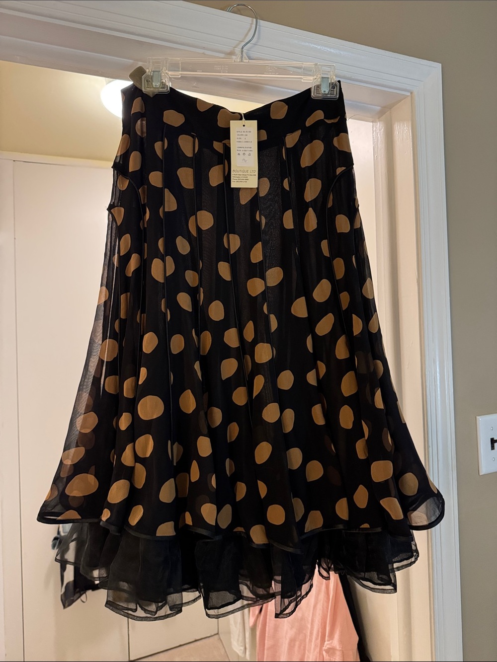 Black Circle Print Skater Skirt with Tan Polka Dots